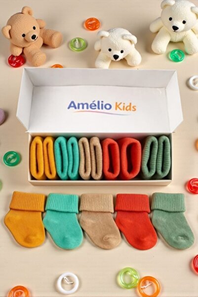 Amélio Kids Organic Cotton Unisex 5-Piece Boxed Premium Newborn Baby Socks