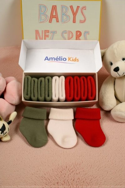 Amélio Kids Organic Cotton Unisex 5-Piece Boxed Premium Newborn Baby & Children's Socks