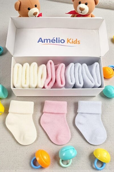 Amélio Kids Organic Cotton Unisex 5-Piece Boxed Premium Newborn Baby Socks
