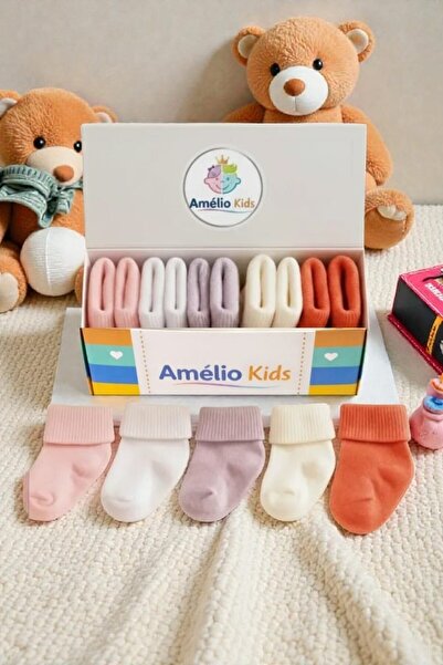 Amélio Kids Organik Pamuk Unisex 5'li Kutulu Premium Bebek & Çocuk Çorabı