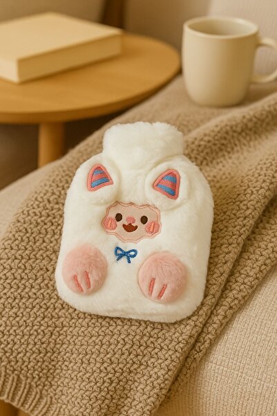 YOYOSO كيس ماء ساخن على شكل خروف لطيف باللون الأبيض سعة 800 مل