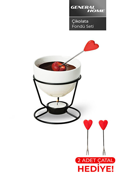 NUO Fs-48 Fondü Seti | Porselen Kase + Mum Aparatı + 2 Fondü Çatalı