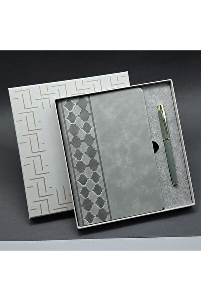 Skygo Boxed Gray Notebook and Metal Pen Set
