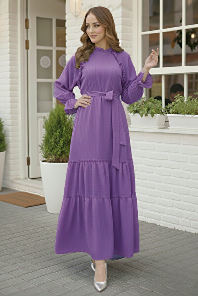 benguen 2084 Модель Лілове плаття - Пояс і рюші