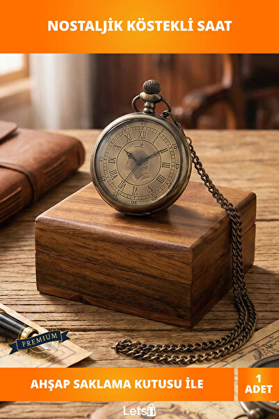 Letsii Nostaljik Ahşap Kutulu Pirinç Köstekli Saat