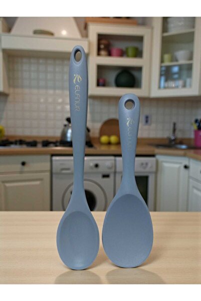 elfnur Sert Uçlu Isıya Dayanıklı Yanmaz Yapışmaz Silikon Uzun Kaşık 28 Cm Kıs...