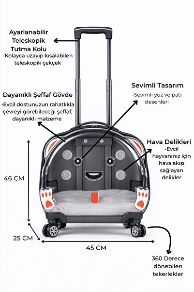 Genel Markalar Şeffaf Tekerlekli Kedi Köpek Taşıma Valizi Çekçekli Büyük Mode...