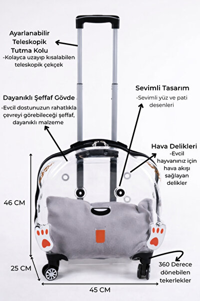 Genel Markalar Şeffaf Tekerlekli Kedi Köpek Taşıma Valizi Çekçekli Büyük Mode...