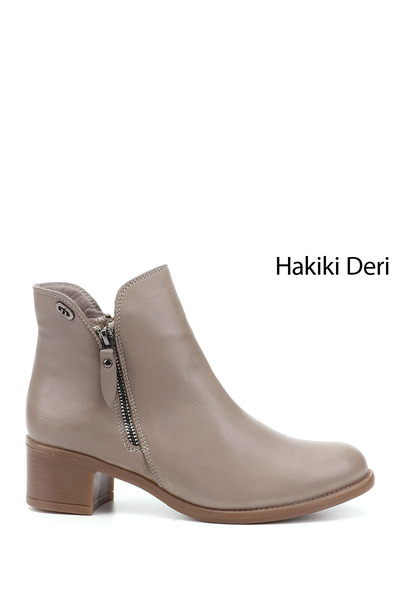 GÖNDERİ(R) Cizme din piele naturală cu toc gros, bej, cu fermoar dublu