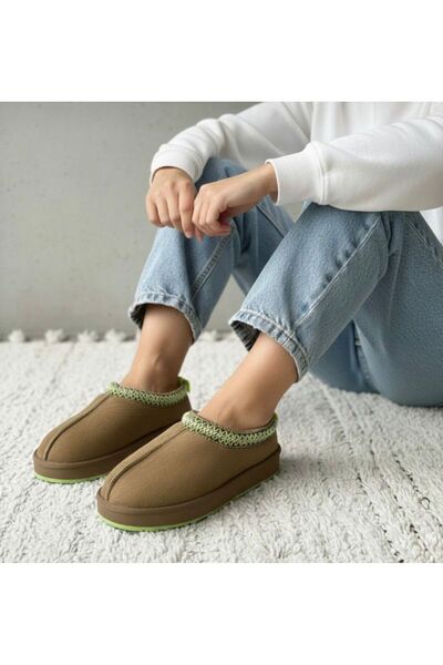 Messina Shoes SOFİA KADIN SABO FİNGER NAKIŞ DETAYLI İÇİ KÜRKLÜ TERLİK