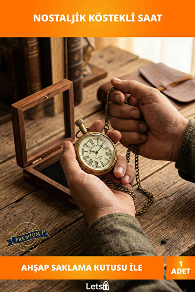 Letsii Nostaljik Ahşap Kutulu Köstekli Saat Vintage