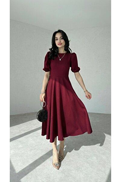 Afiş Butik Rochie midi cu mâneci pepene verde