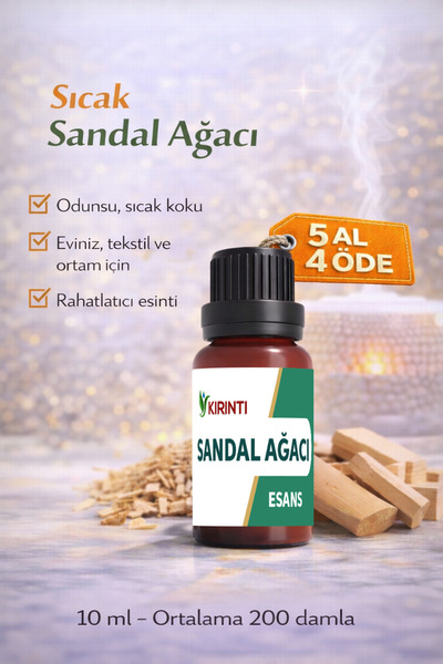 KIRINTI 2000 Sandal Ağacı Kokulu Esansı 10 ml – Buhurdanlık, Difüzör ve Oda K...