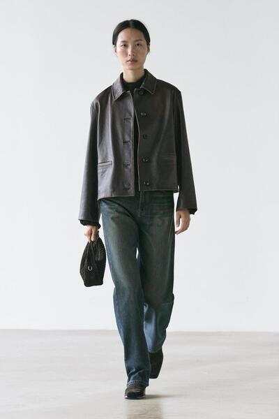 Massimo Dutti Kısa napa deri ceket