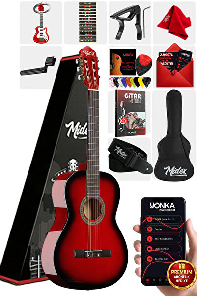 Midex Cg-270rd Kırmızı Renk Klasik Gitar 4/4 Yetişkin Boy Sap Ayarlı Full Set