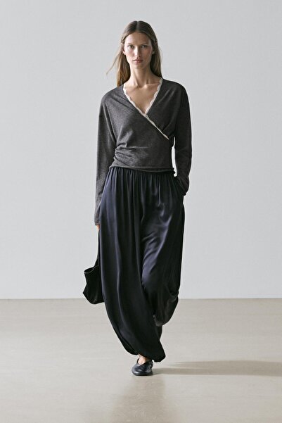 Massimo Dutti Cable knit cardigan with lace detail