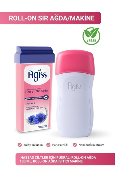 AGISS Hassas Ciltler Için Pudralı Roll-on Ağda 100ml, Roll-on Ağda Isıtıcı Ma...