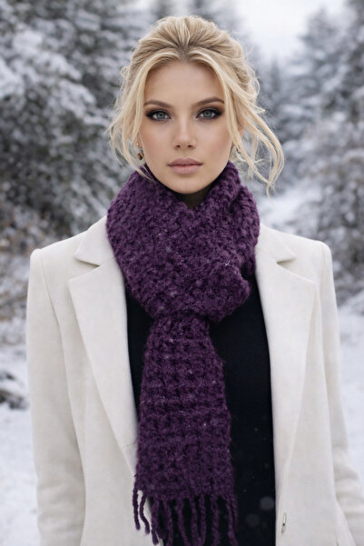 sifu tekstil Kadın Mor Renkli Yumuşak Dokulu Kışlık Şal – Kışlık Şık Atkı