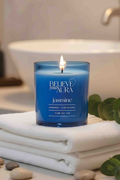 Believe Your Aura Bitkisel Yasemin Kokulu Mum - %100 Doğal Soya Mumu Aromater...