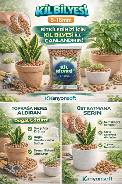 Plant Home Power Mix Bitki Bakımı İçin Doğal Kil Bilyesi (Hidroton) – Topraksız Tarım Kil Bilyesi - 3 Litre