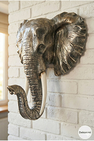 Dekoromi Dekoratif Büyük Boy Polyester Fil Duvar Süsü Heykeli (40x39cm) - Mod...