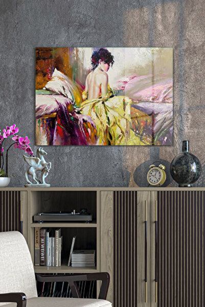 Decovetro Stakleni sto, uljana slika, žena, šareno