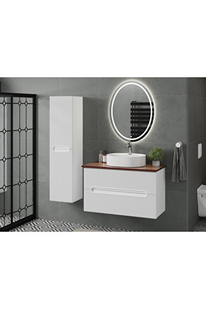 ROSEART BANYO ROSEWHİTEPALACE BEYAZ 80CM BANYO DOLABI SETİ AYNA + SERAMİK LAV...