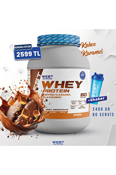 West Nutrition Whey Protein Tozu 2400 gr 80 Servis Kahve & Karamel Aromalı