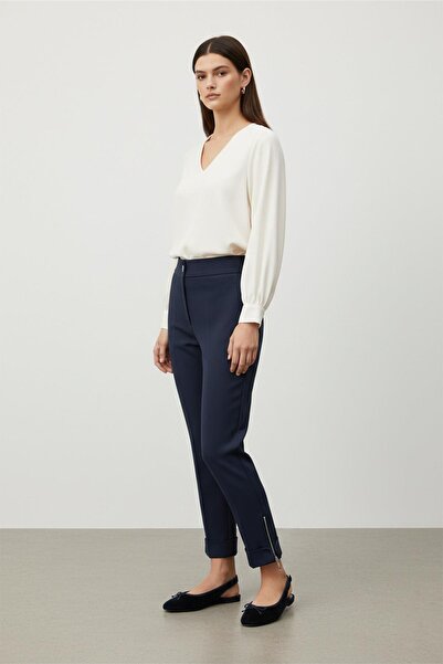 Puane Women's Classic Trousers with Zipper Detail on the Leg – 18294Pnt - Navy