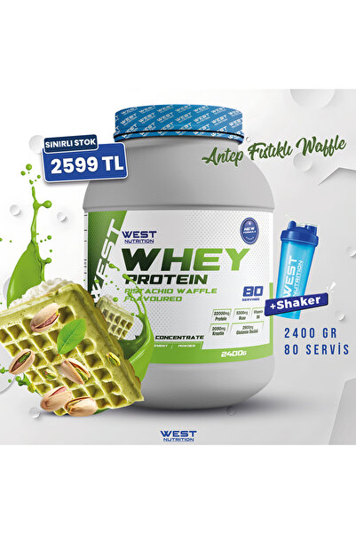West Nutrition Whey Protein Tozu 2400 gr 80 Servis Antep Fıstıklı Waffle Aromalı
