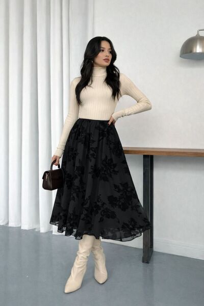 chize تنورة ذات قصة غير متماثلة ونسيج مميز مع حزام مطاطي عند الخصر