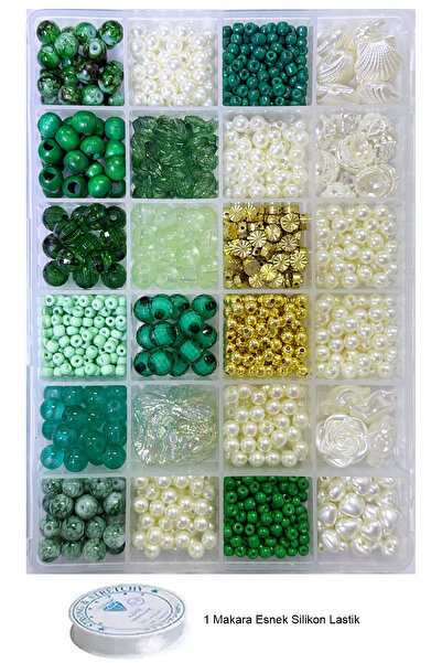 By MO Accessories Yeşil Renklerde Takı Yapım Seti Boncuk Altın Renk Aparatlar...