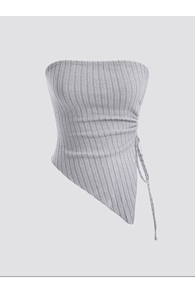 Wildco Siva bluza bez naramenica, asimetrična, sa Sa likrom strane, Naborano ...