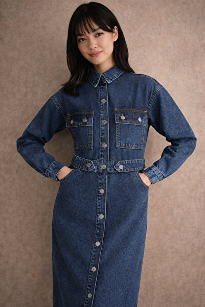 Melike Tatar Denim kot elbise