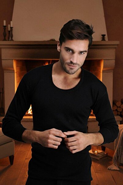 Hasyün 4002 Tricou de lână cu mânecă lungă, negru, anti-transpirație, anti-mu...