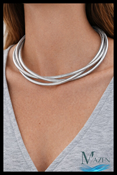 MAZEN Gümüş Renk Çoklu Katmanlı Modern Yaka Kolye-Günlük Şıklık & Özel Anlar