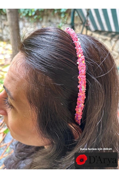 Darya DD374 Pembe Mor Kalp Pullu Işıltılı İnce Taç