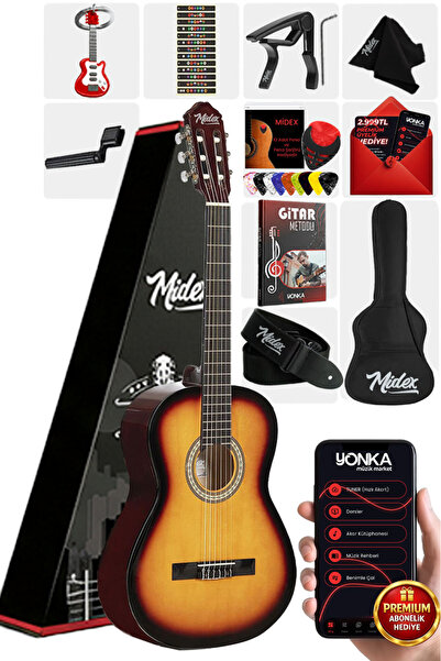 Midex CG-270SB Sunburst Renk Klasik Gitar 4/4 Yetişkin Boy Sap Ayarlı Full Set