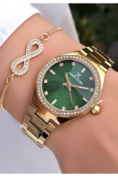 Daniel Klein Orijinal Kadın Kol Saati Altın Yeşil Renk Bileklik Hediyeli