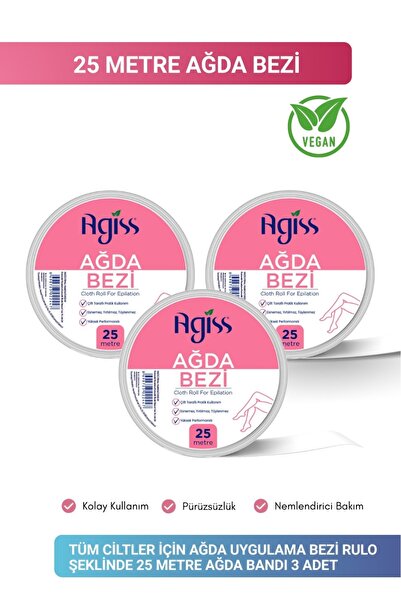 AGISS Tüm Ciltler Için Ağda Uygulama Bezi Rulo Şeklinde 25 Metre Ağda Bandı 3...
