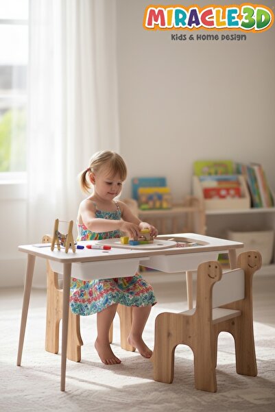 MİRACLE 3D Çocuk Çalışma Masası Aktivite Masası Kapaklı ve 2 Sepetli