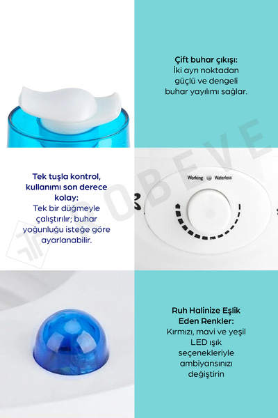 ROBEVE 3 Litre Ultrasonik Buhar Makinesi Hava Nemlendirici Buhar Makinesi Ayarlanabilir Sprey Çıkışı