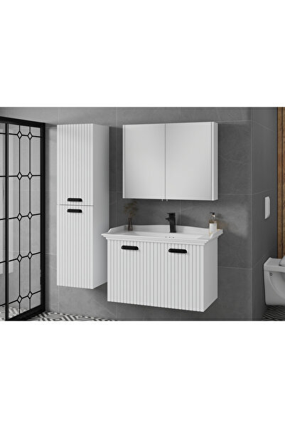 ROSEART BANYO ROSEMİLK BEYAZ 80 CM BEYAZ BANYO DOLABI SETİ ÜST MODÜL + LAVABO...