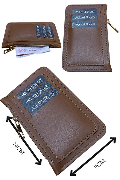 Ayleen Ayz Γυναικείο δερμάτινο πορτοφόλι με φερμουάρ και θήκη για κάρτες, μικ...