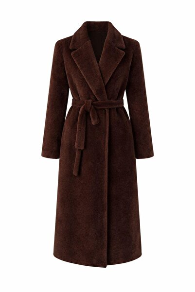 HAZELANNA Blană lungă premium de culoare maro amar cu centură