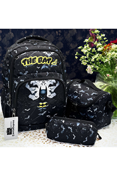 ÇantaExpress Set de 3 rucsacuri negre pentru băieți, cu model cu personaje, p...