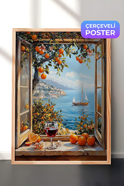 Zestia Ahşap Çerçeveli Tablo, Sonbaharda Deniz Manzarası, Salon Dekoru Poster...