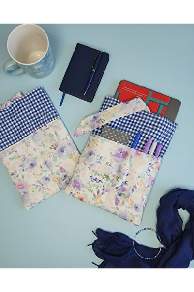 Doğa teks home Mor çiçekli üstten bağlamalı bölmeli tablet/kitap kılıfı(22*29...