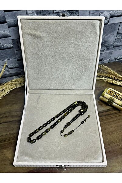 Koleksiyon Tesbih Kişiye Özel Kadife Kutulu Özel Usta İşçilikli Siyah Sarı De...