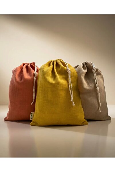 Hubb 3 Renk Müslin Bez Büzgülü Torba 30*40 Ekmek Torbası Kıyafet Kesesi Organ...